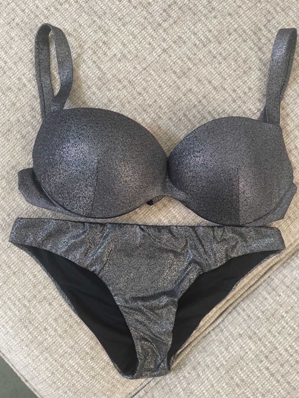 Calzedonia Metallic Gray Bikini Set Padded Top Size (S/M?) New